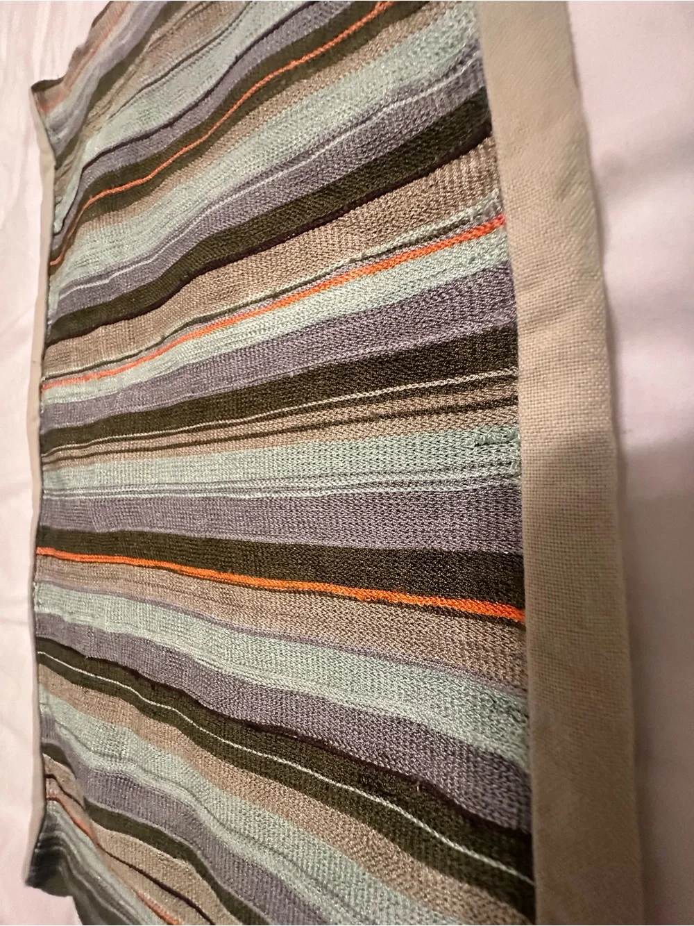 Crate&Barrel Striped pillow covers in Sage Green, Taupe and Orange
